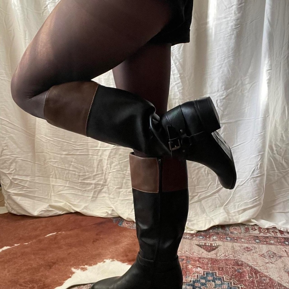 Knee high black and brown leather riding boots - size 10